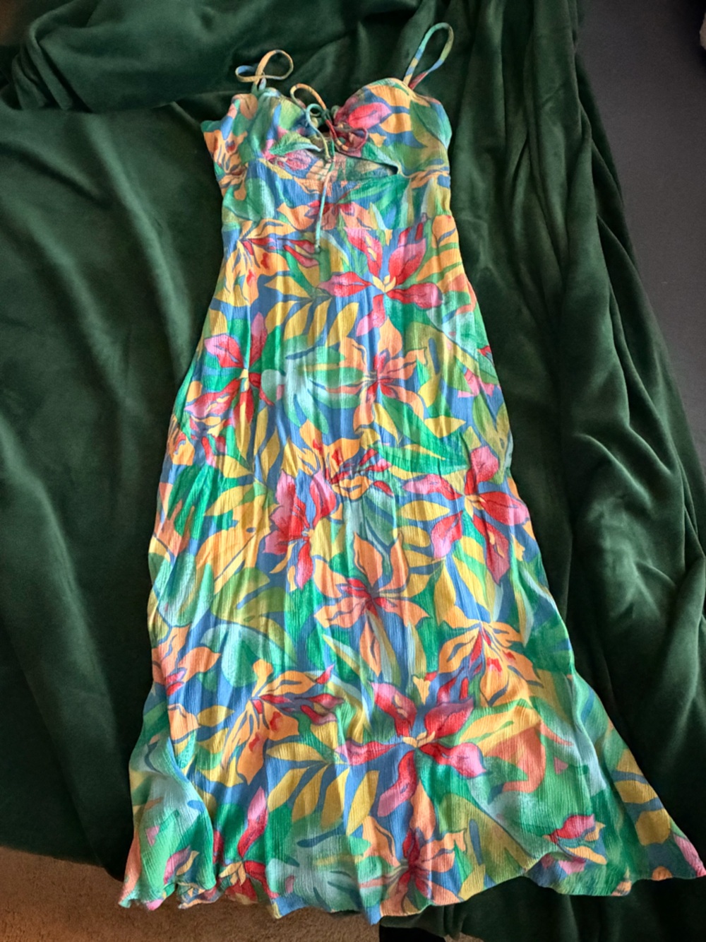 Colorful Tropical Floral Dress - Green, Yellow, Pink, Blue